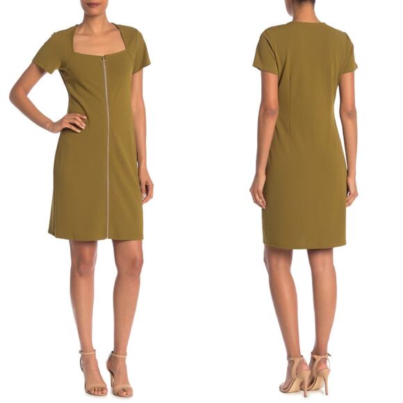 Nanette Lepore Olive Square Neck Shift Dress - Picture 1 of 7